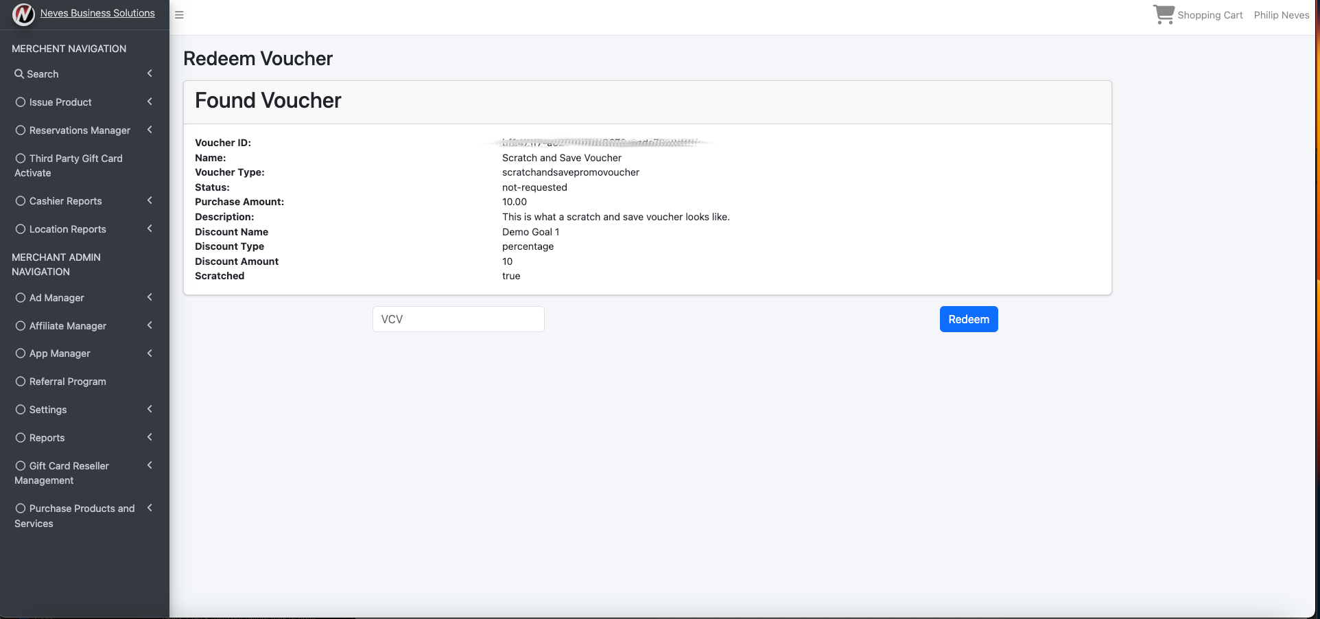 Voucher search and display.